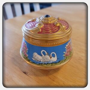 Decorative Gold And Blue Musical Trinket Box with Swan Design